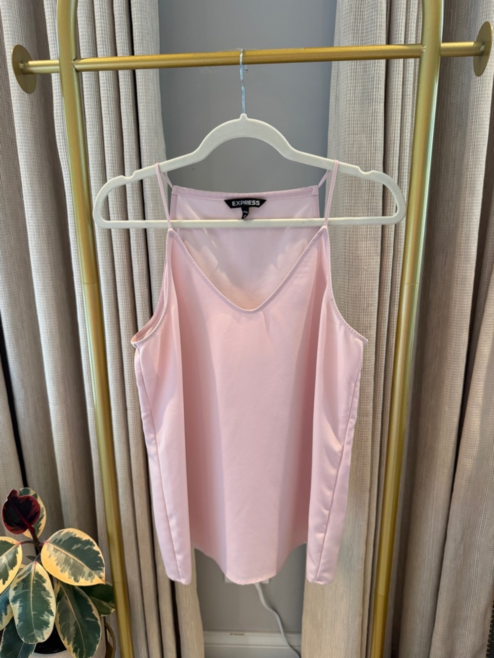 Express Soft Pink Satin V-Neck Camisole Top